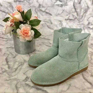 NWOT UGG Women's Classic Unlined Mini Perf Booties Light Blue Suede Size 9